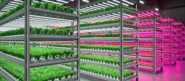 Hydroponic indoor vegetable plant factory. Exhibition space warehouse farm hydroponics