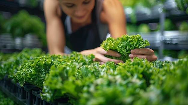 Photo hydroponic lettuce production recycled background