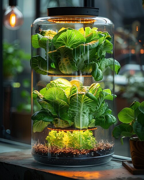 Photo a hydroponic setup with organic romaine wallpaper