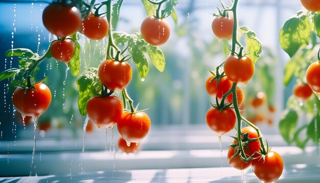 Hydroponic tomato crops without soil in a factory