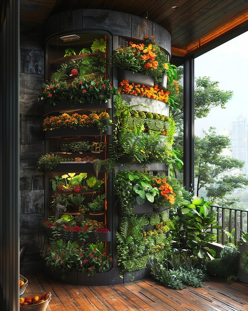 Hydroponic Tower Garden On A Rooftop Wallpaper