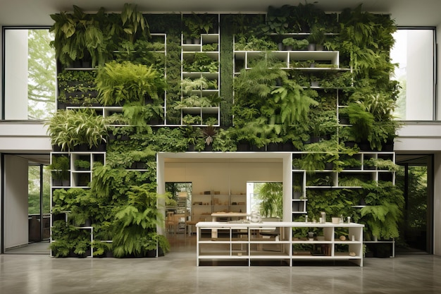 ハイドロポニック・バーティカル・ガーデン (Hydroponic Vertical Garden) は近代的な家で小さなスペースのための垂直ガーデンアイデア植物で装飾された壁です