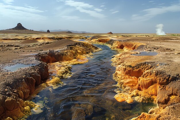 hydrothermale stroom in een vulkanisch gebied in de woestijn