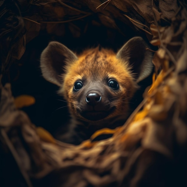 A hyena in a box with a black background