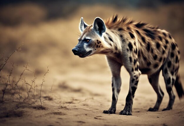 Photo hyena hunting for food