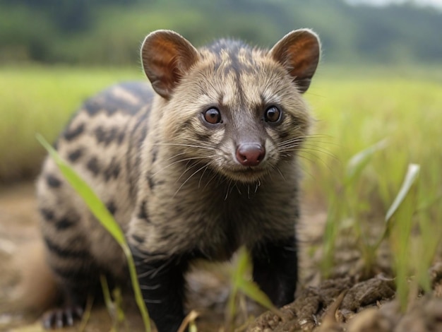 Photo a hyena is walking in the grass in the field