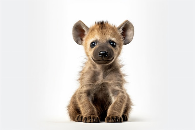 a hyena sitting down looking at the camera