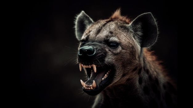 A hyena with a black background