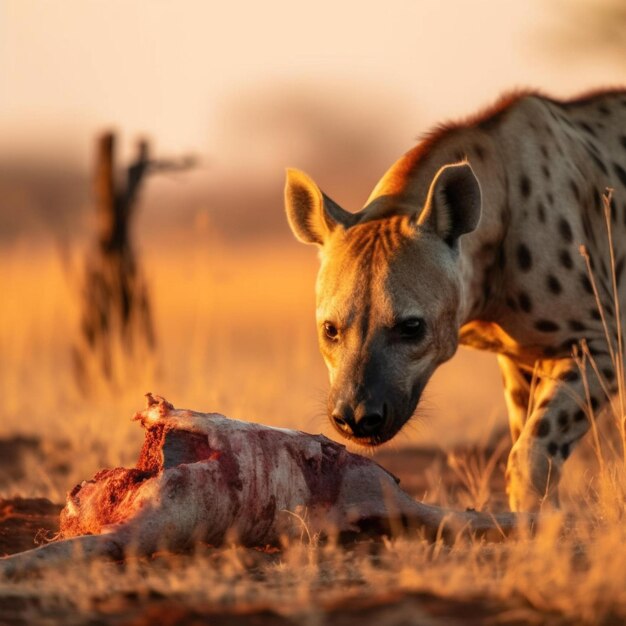 Hyenas Feeding at Golden Hour