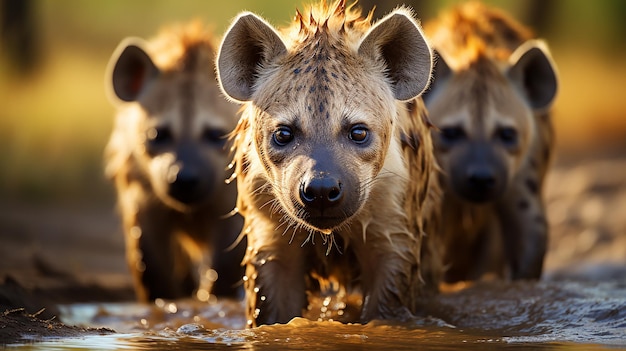 Foto iene che scavano nelle pianure africane