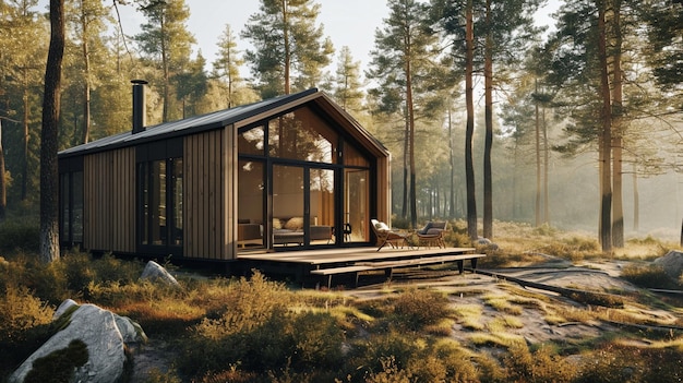 Hygge house near the forest Ai Generative