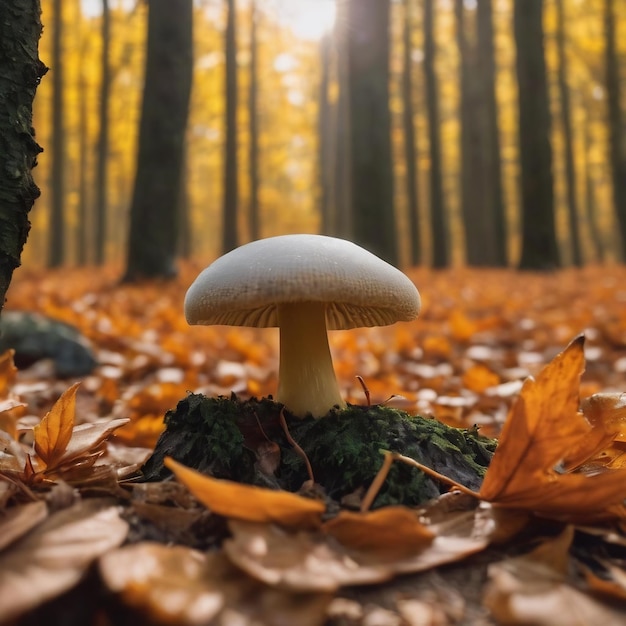 Photo hygrophorus olivaceoalbus or olive wax cap in the autumn forest closeup fall