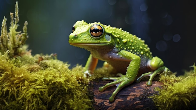 ハイララナ・ピクチュラタ カエルはモスでクローズアップ