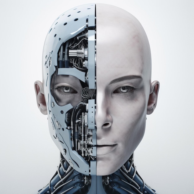 a hyper detailed 3D render portrait of a humanoid robot or cyborg