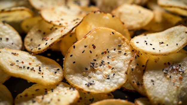 A hyper detailed close up shot of cracked pepper potato chips