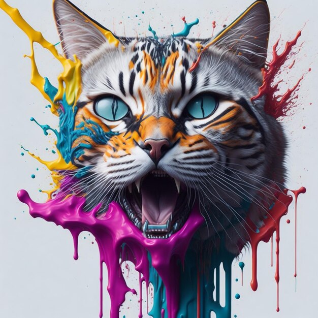 Hyper detailed isolated roar cat illustration of a floral cat