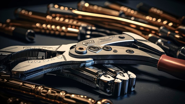 A hyper detailed shot of pliers and wrenches essential tools for repairs