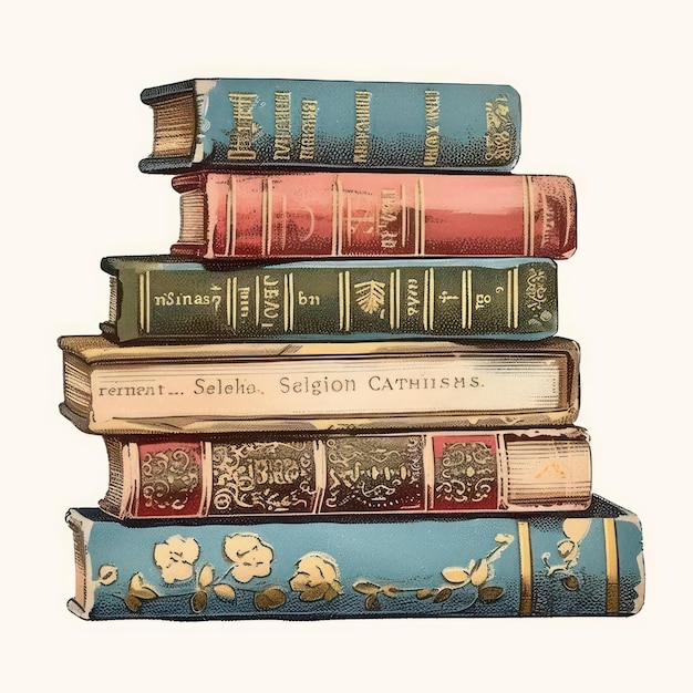 Hyper gedetailleerde geïsoleerde illustratie van een geïsoleerd gecentreerd beeld van bloemen vintage boeken