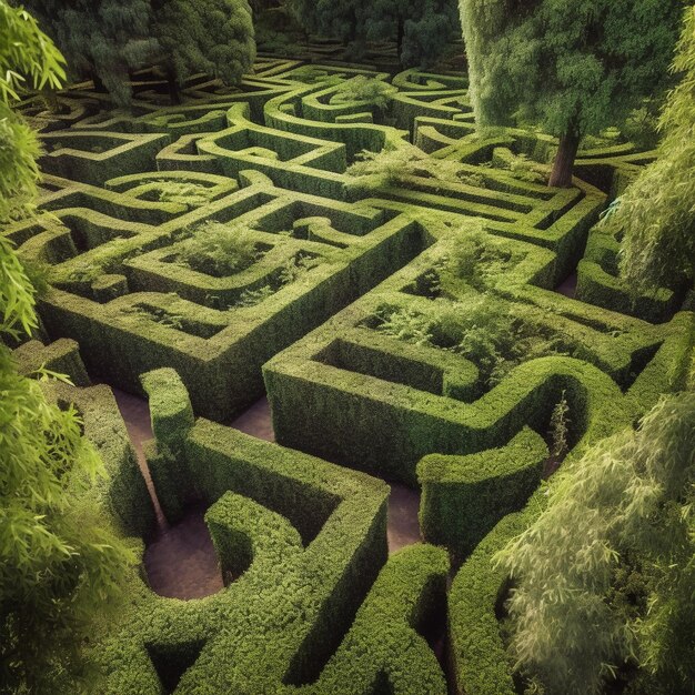 hyper realistic 4K image of green maze circle