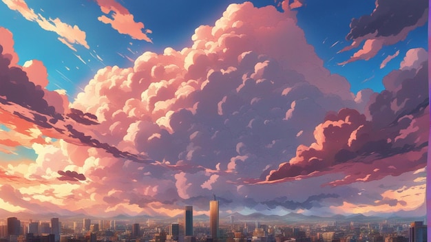 A hyper realistic angry anime clouds cartoon style landscape