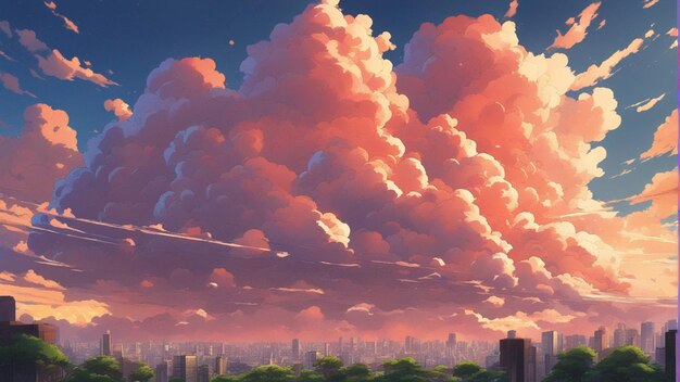 A hyper realistic angry anime clouds cartoon style landscape