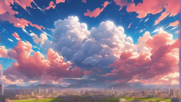 A hyper realistic angry anime clouds cartoon style landscape