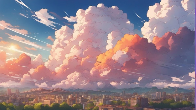 A hyper realistic angry anime clouds cartoon style landscape