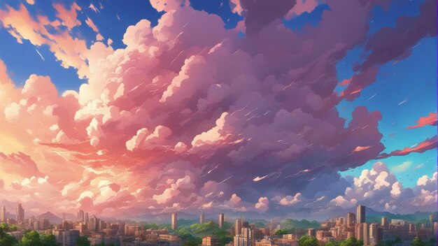 A hyper realistic angry anime clouds cartoon style landscape