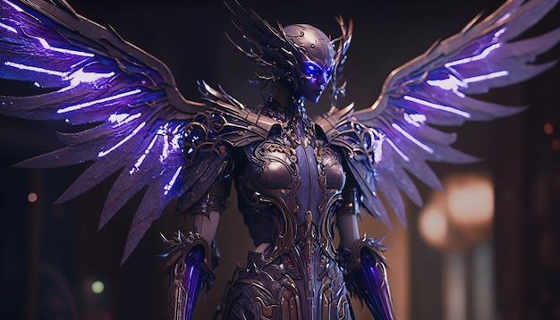 Hyper realistic Archangel Neon Armor and Wings Generative ai