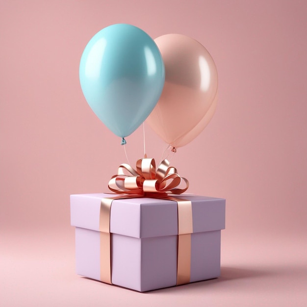 Hyper realistic balloon and giftboxes with pastel color background