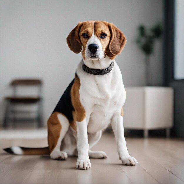 白い背景を持つ非常にリアルなビーグル犬の全身