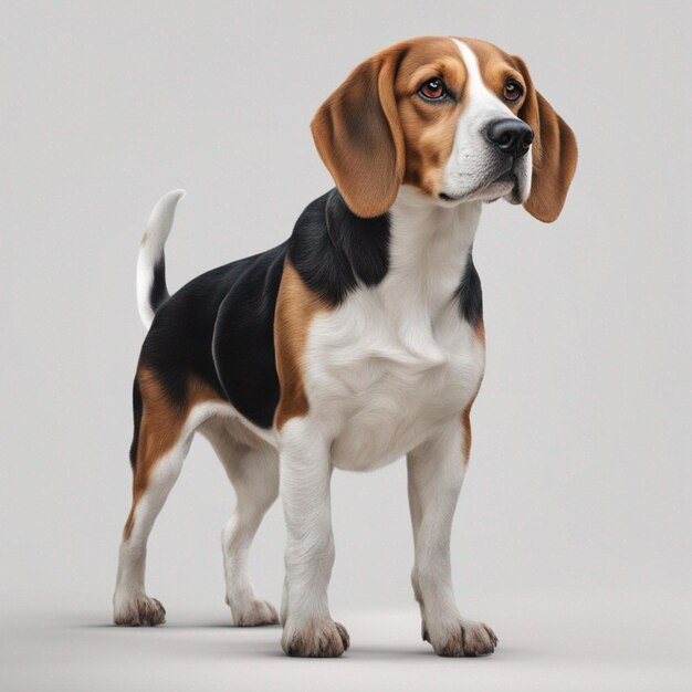 Гиперреалистичная собака-бигл с чистым серым фоном