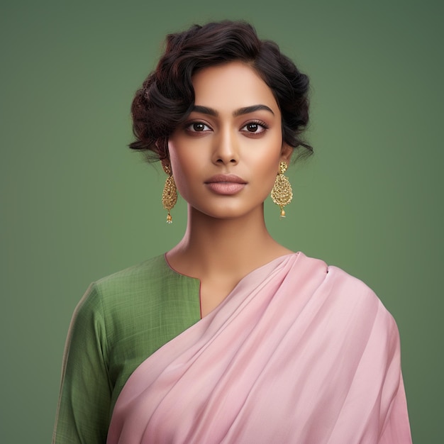 A Hyper realistic beautiful elegant indian woman wearing light pink linen salwar short hair