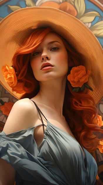 Hyper realistic of a beautiful woman with red hair