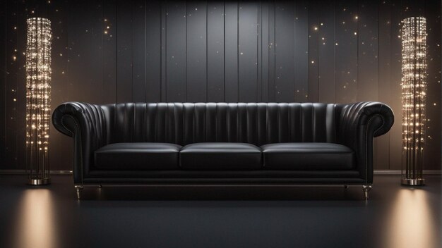 Photo a hyper realistic black sofa with black wall background 8k