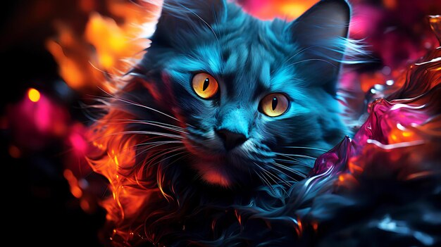 Hyper realistic cats photography Abstract hypnotic illusion of cats in multicolor