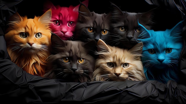 Hyper realistic cats photography Abstract hypnotic illusion of cats in multicolor