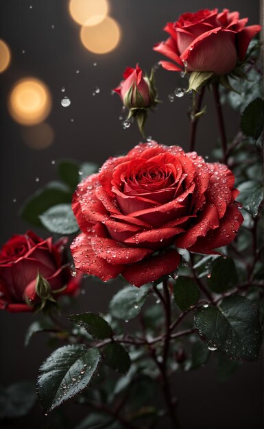 Hyper realistic dewdrop red rose flower illustration 5