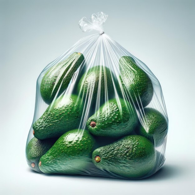 Hyper realistic Fresh avocado in a clear bag isolated on a white background