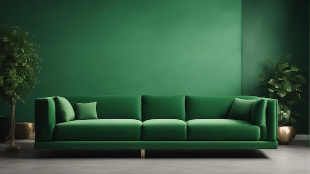 밝은 녹색 벽 배경 8k를 갖춘 초현실적인 녹색 소파