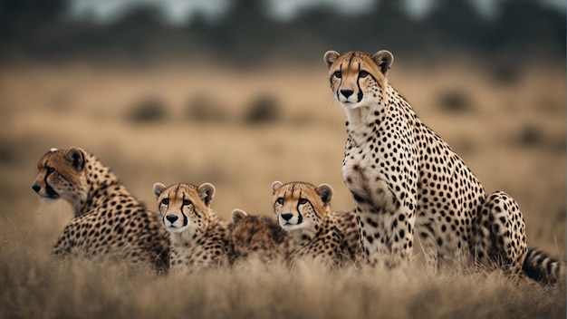 A hyper realistic group of cheetah in jungle