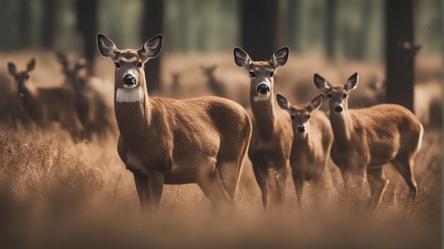 Photo a hyper realistic group of cute deers jungle