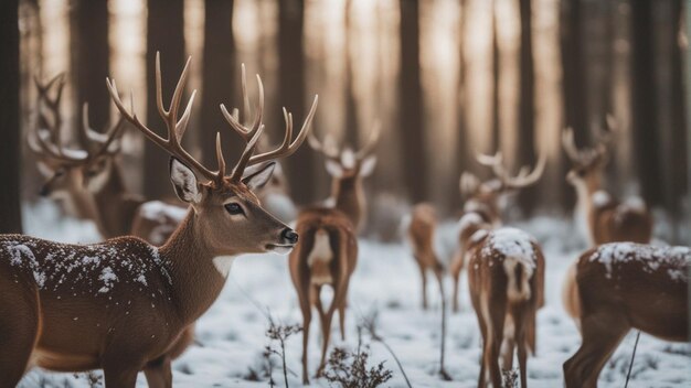 A hyper realistic group of cute deers jungle