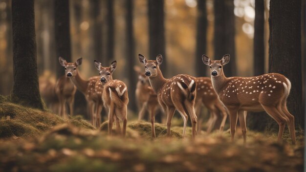 Foto un gruppo iper realistico di simpatici cervi nella giungla