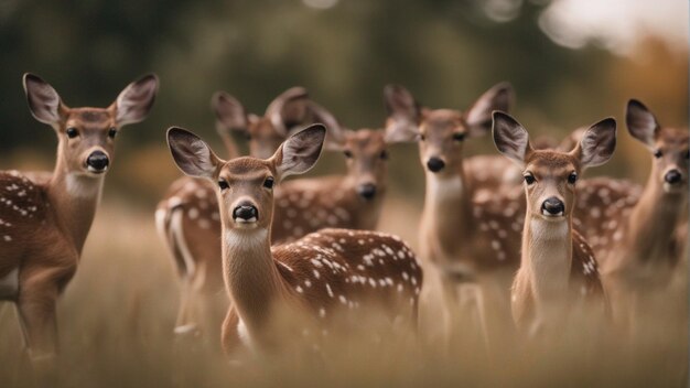 A hyper realistic group of cute deers jungle