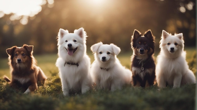 A hyper realistic group of cute dogs