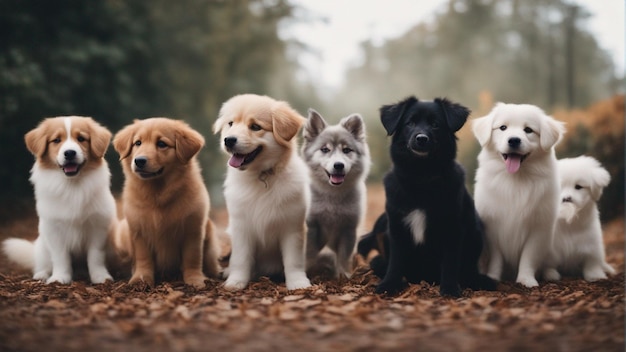 A hyper realistic group of cute dogs
