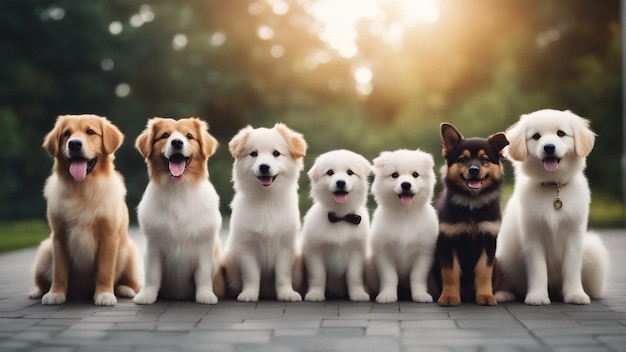 A hyper realistic group of cute dogs