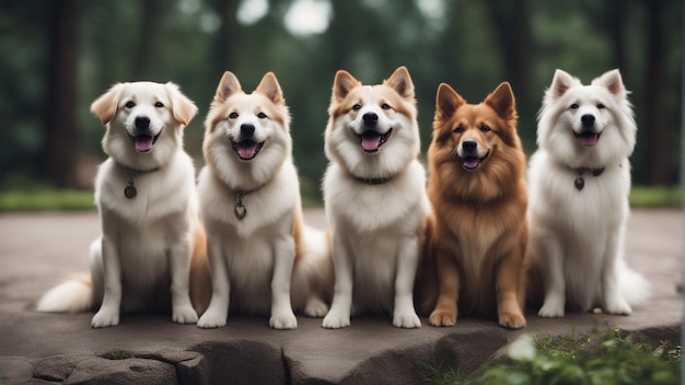 A hyper realistic group of cute dogs