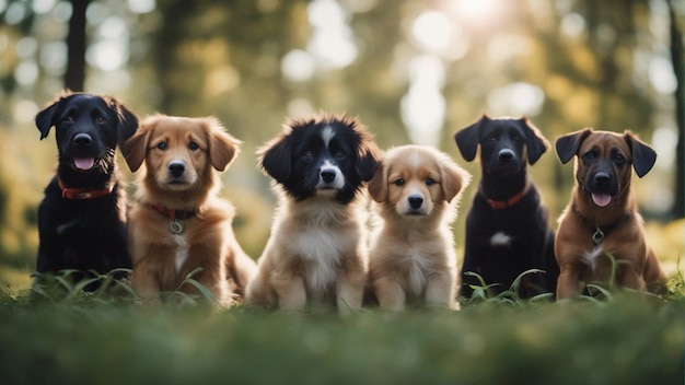 A hyper realistic group of cute dogs